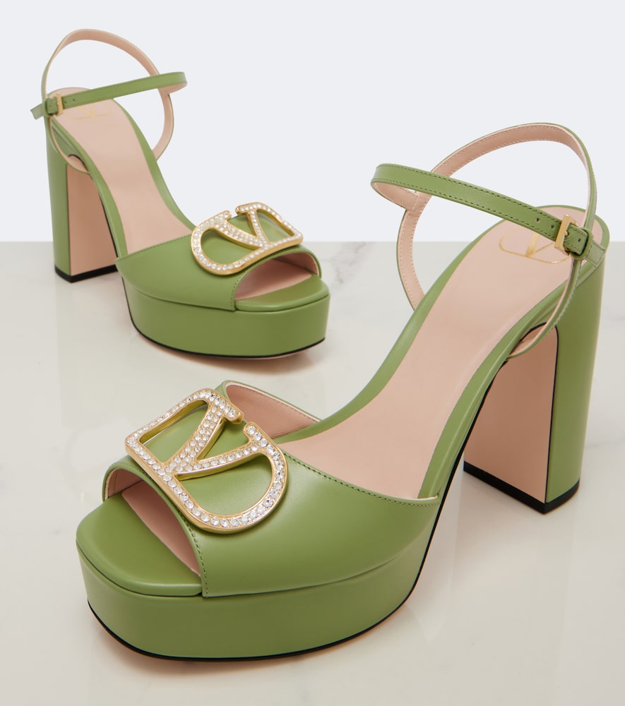 Green Valentino Garavani VLogo embellished leather platform sandals - High Heels