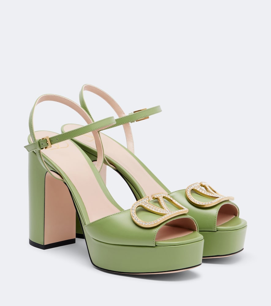 Green Valentino Garavani VLogo embellished leather platform sandals - High Heels