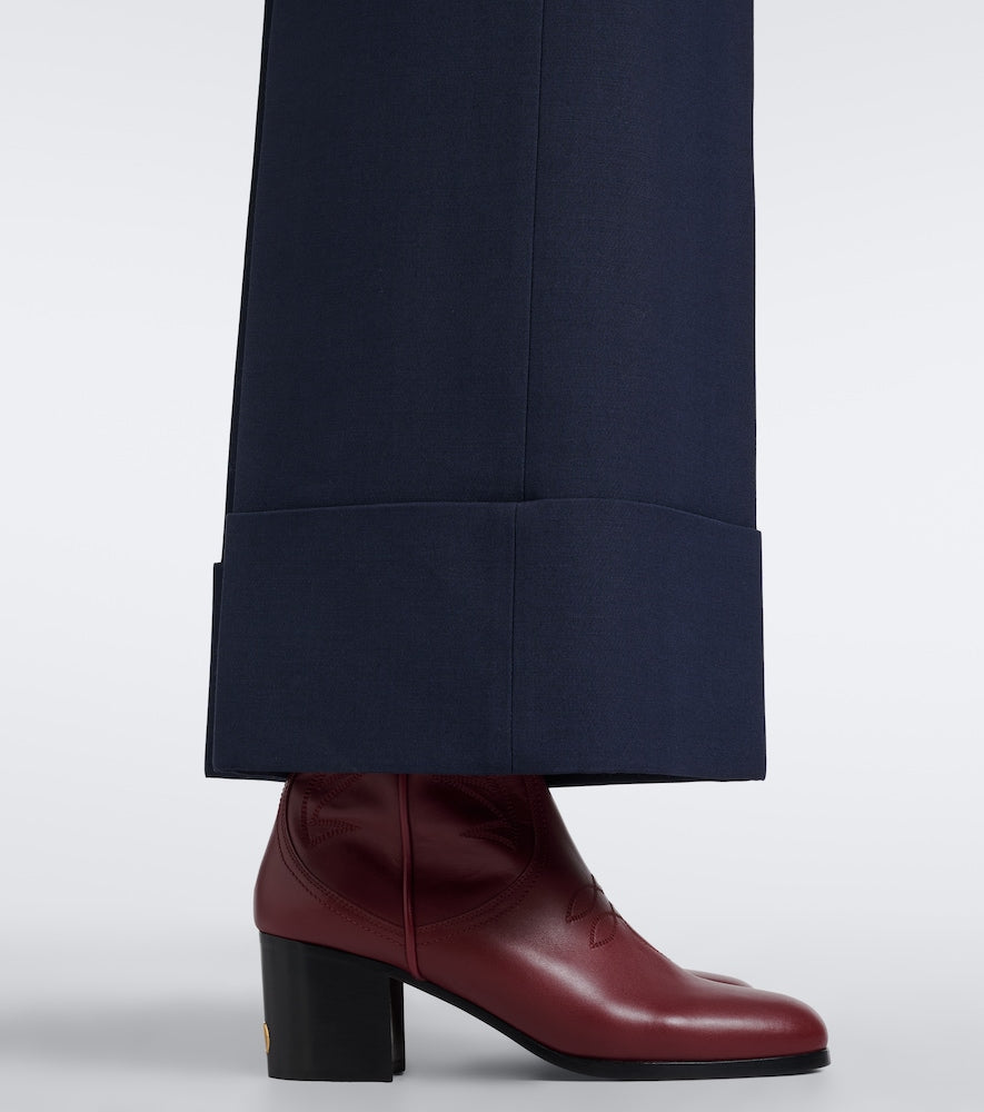 Valentino Garavani VLogo embroidered leather cowboy boots - Burgundy Mid Heels