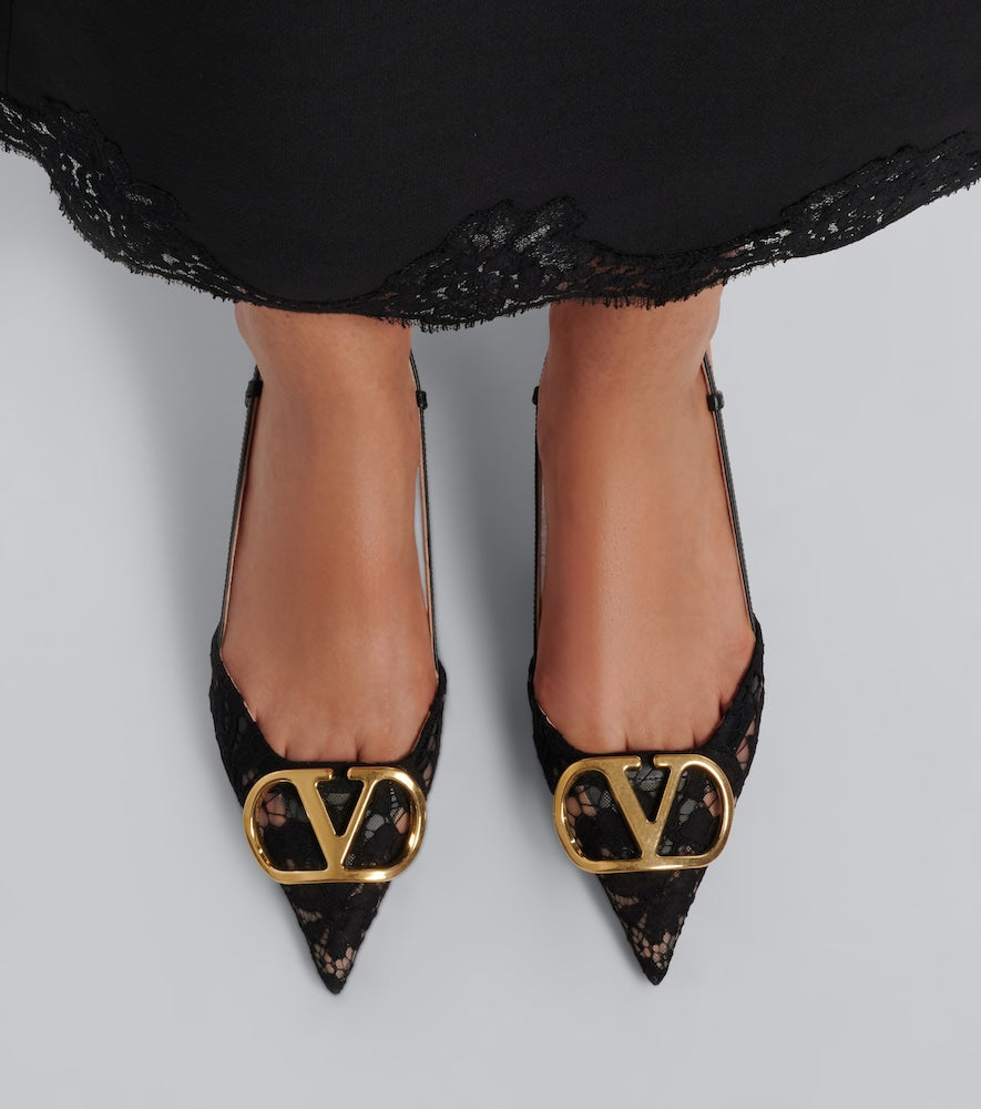 Valentino Garavani VLogo lace slingback pumps in Black - Mid Heel Pumps