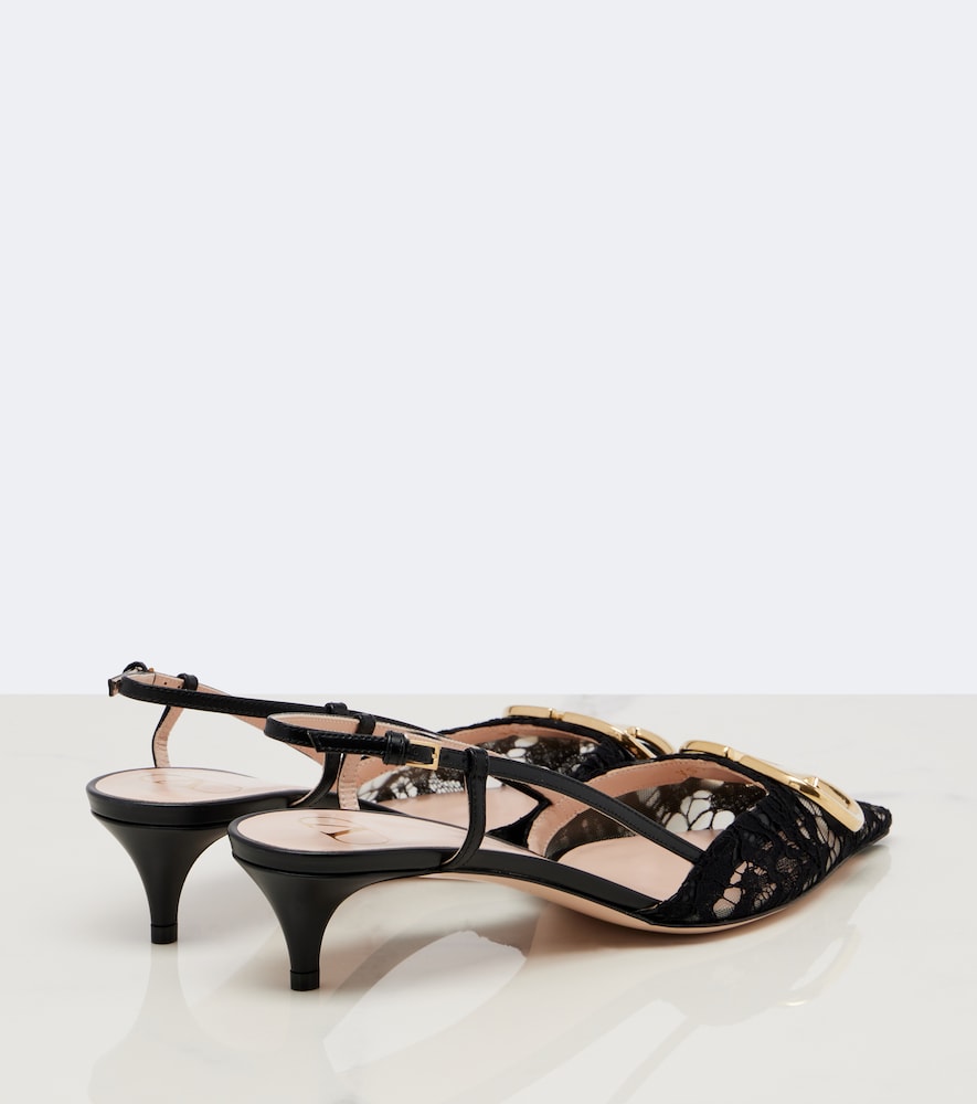 Valentino Garavani VLogo lace slingback pumps in Black - Mid Heel Pumps