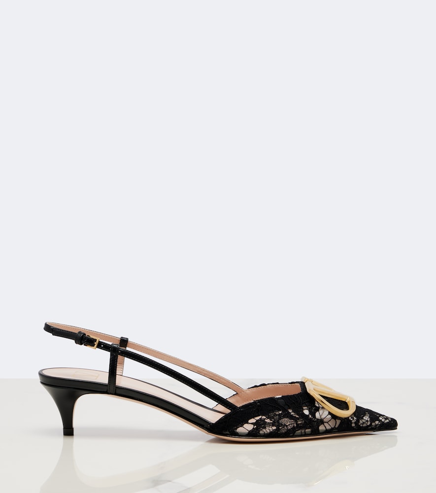 Valentino Garavani VLogo lace slingback pumps in Black - Mid Heel Pumps