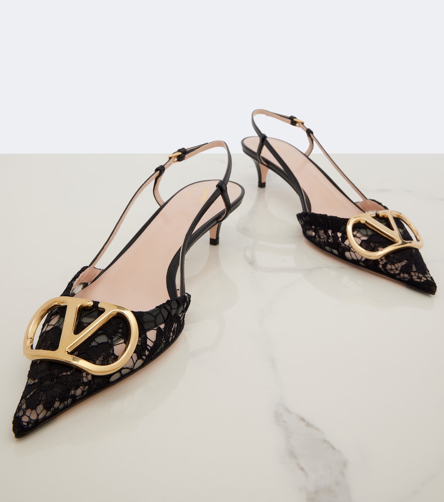 Valentino Garavani VLogo lace slingback pumps in Black - Mid Heel Pumps