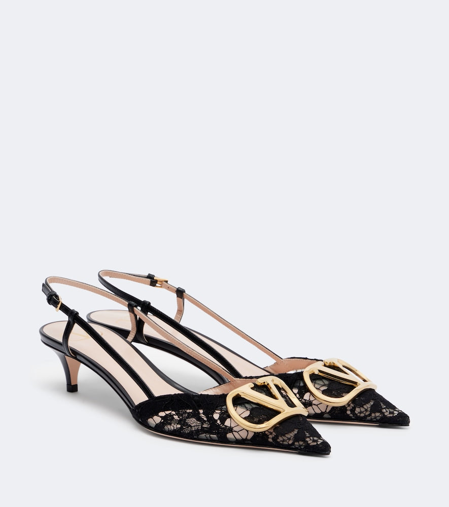 Valentino Garavani VLogo lace slingback pumps in Black - Mid Heel Pumps