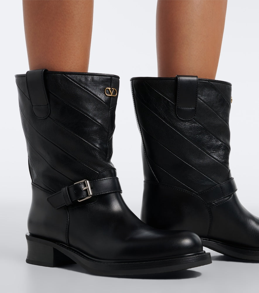 Valentino Garavani VLogo leather biker boots - Black Mid Heels