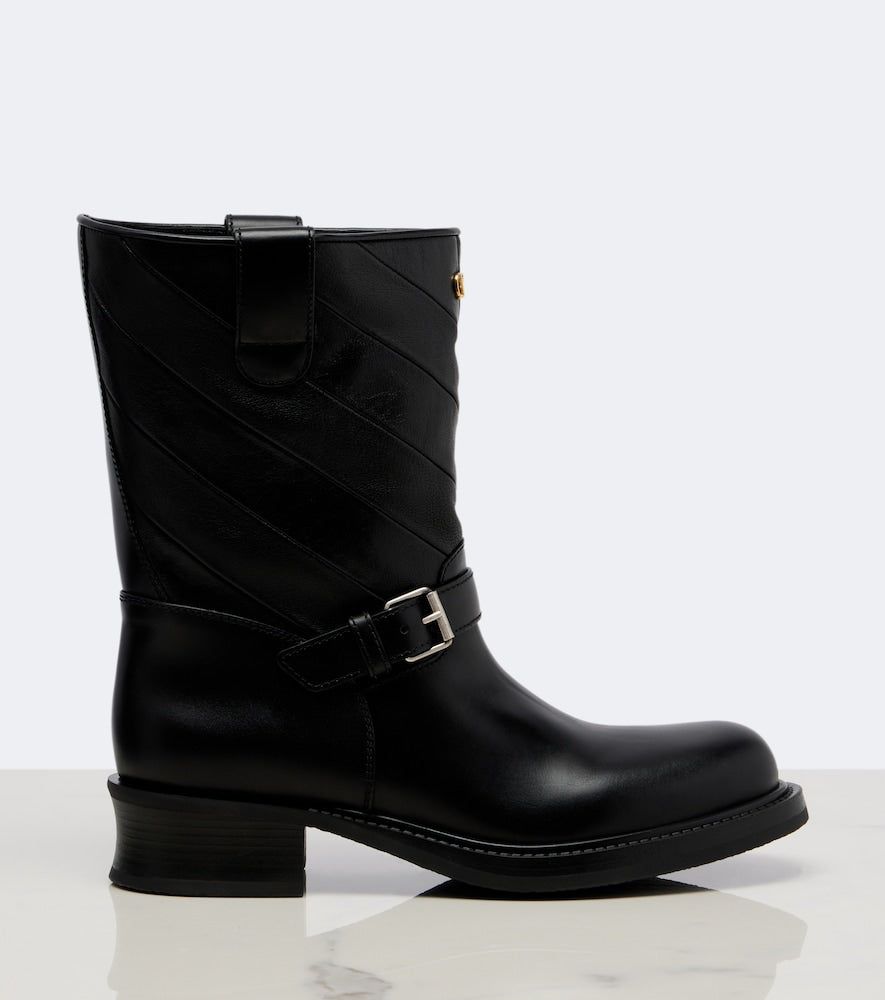 Valentino Garavani VLogo leather biker boots - Black Mid Heels
