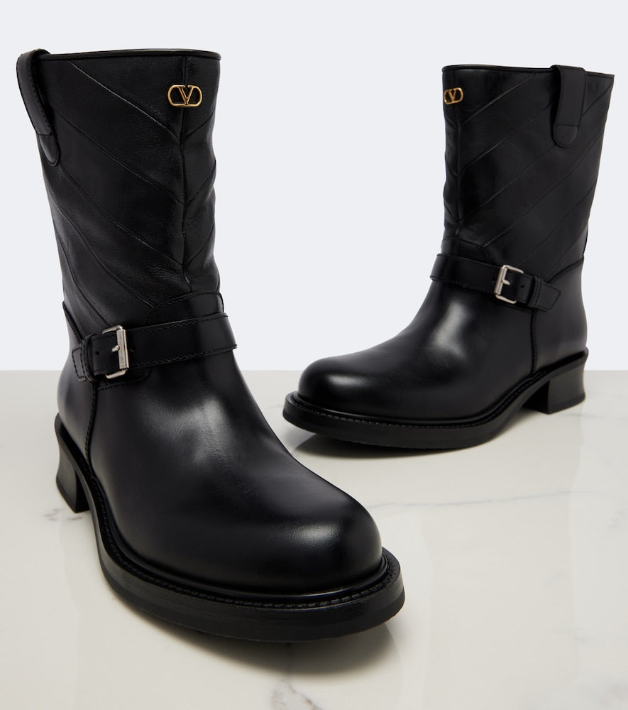 Valentino Garavani VLogo leather biker boots - Black Mid Heels