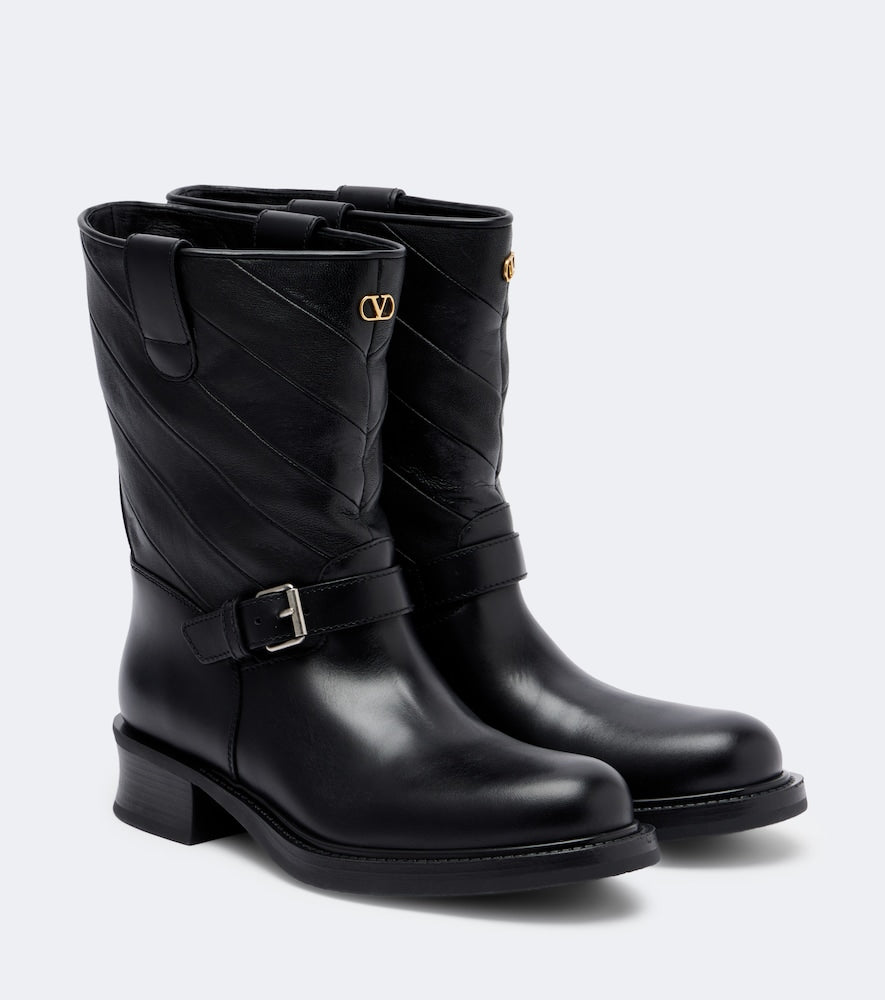 Valentino Garavani VLogo leather biker boots - Black Mid Heels