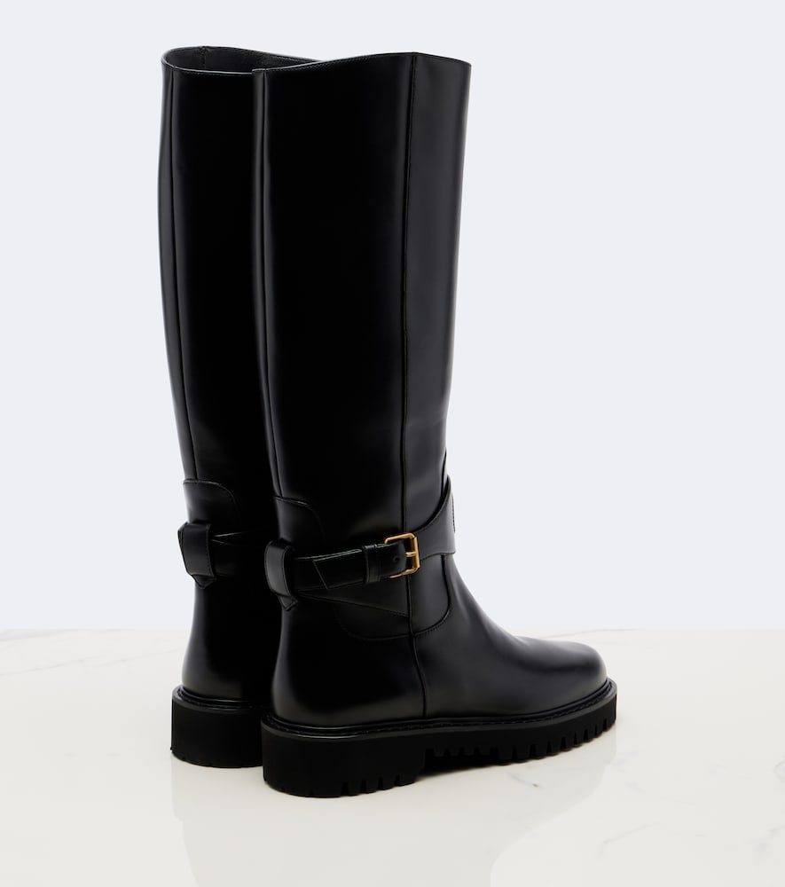 Valentino Garavani VLogo leather knee-high boots in Black - Flat Boots