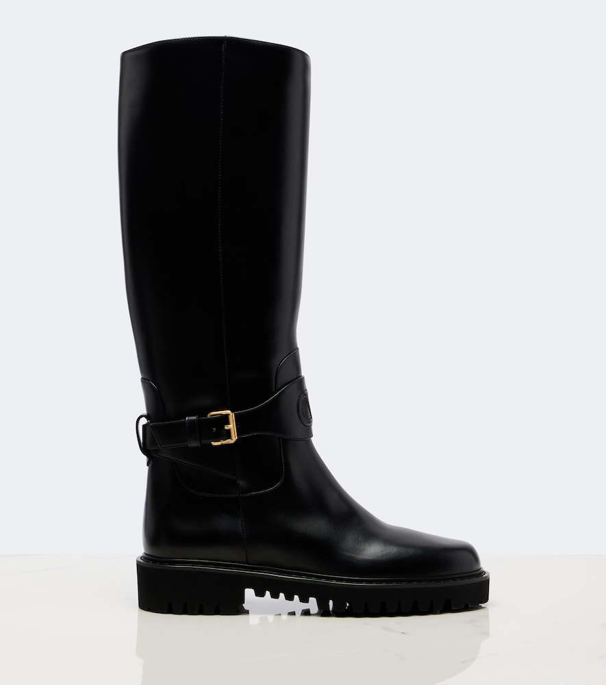 Valentino Garavani VLogo leather knee-high boots in Black - Flat Boots