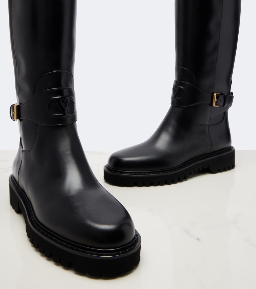 Valentino Garavani VLogo leather knee-high boots in Black - Flat Boots