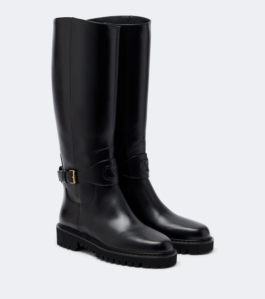 Valentino Garavani VLogo leather knee-high boots in Black - Flat Boots