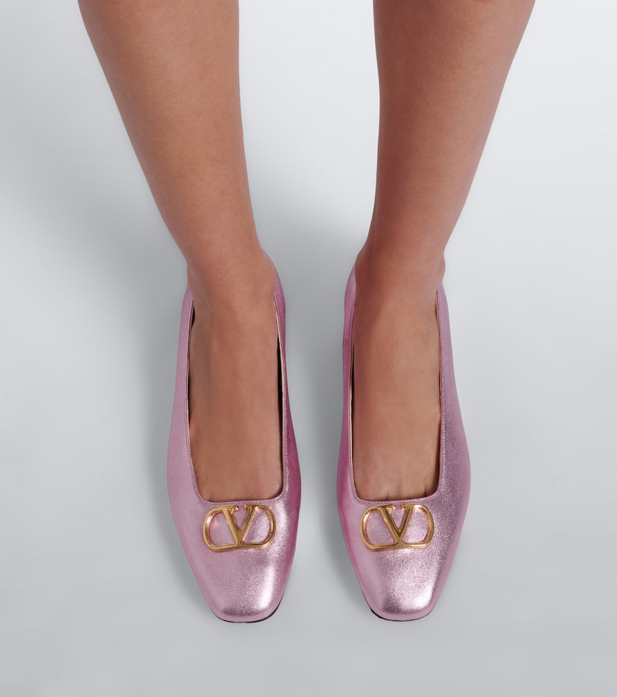 Pink Valentino Garavani VLogo metallic leather ballet flats - Ballerina Flats