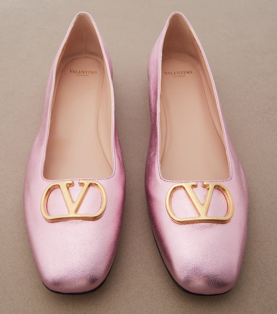 Pink Valentino Garavani VLogo metallic leather ballet flats - Ballerina Flats