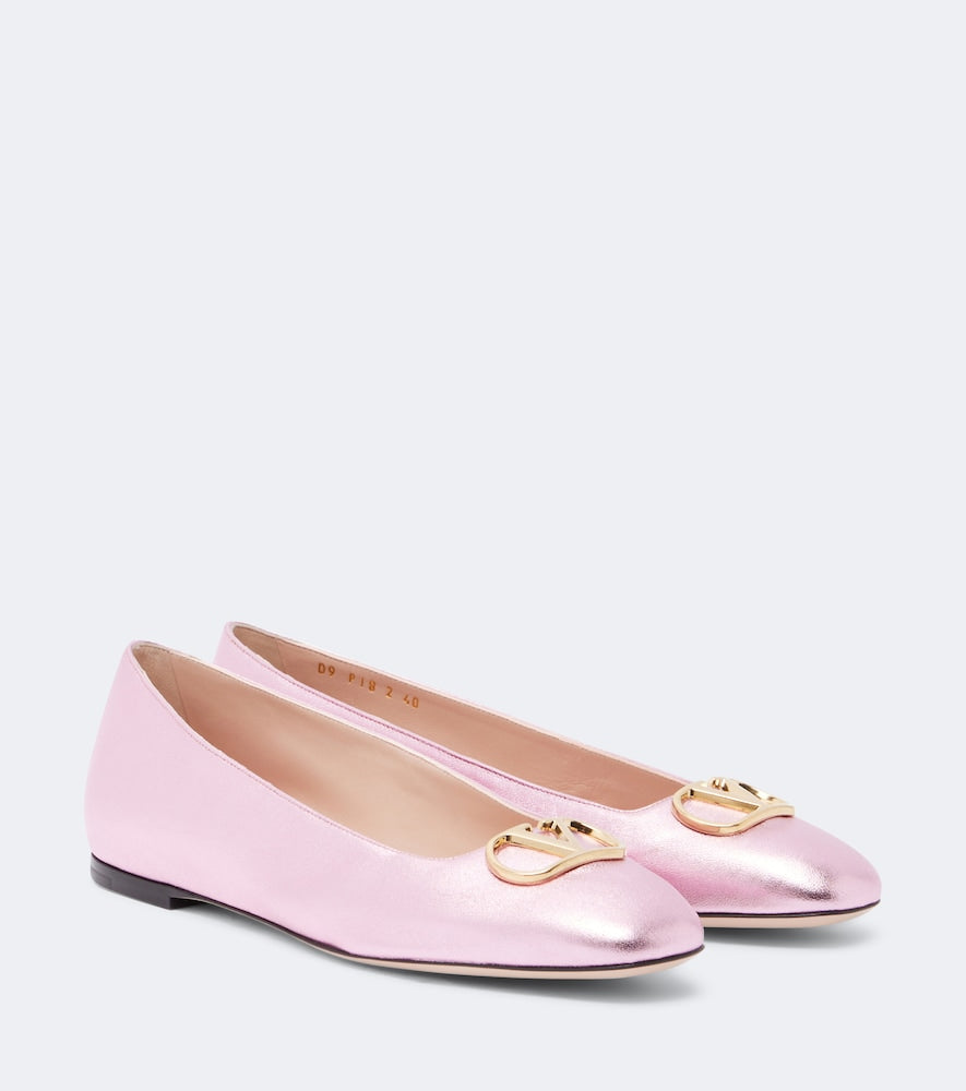 Pink Valentino Garavani VLogo metallic leather ballet flats - Ballerina Flats
