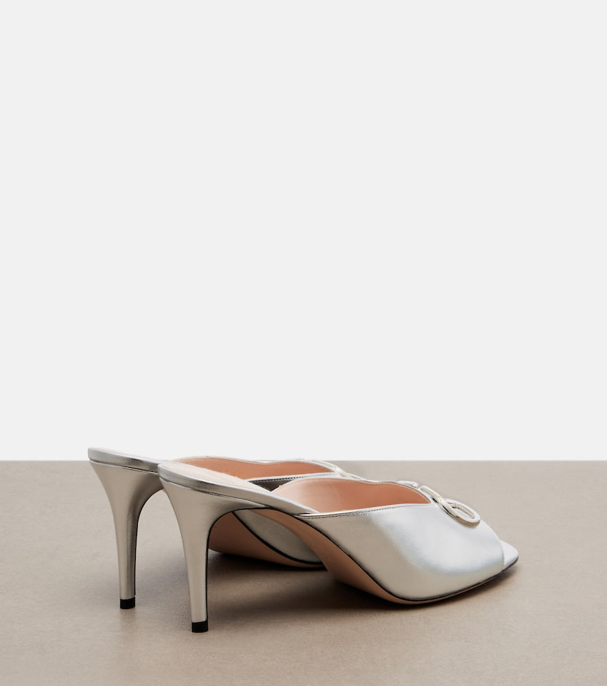 Valentino Garavani VLogo metallic leather mules in Silver - Mid Heel Sandals