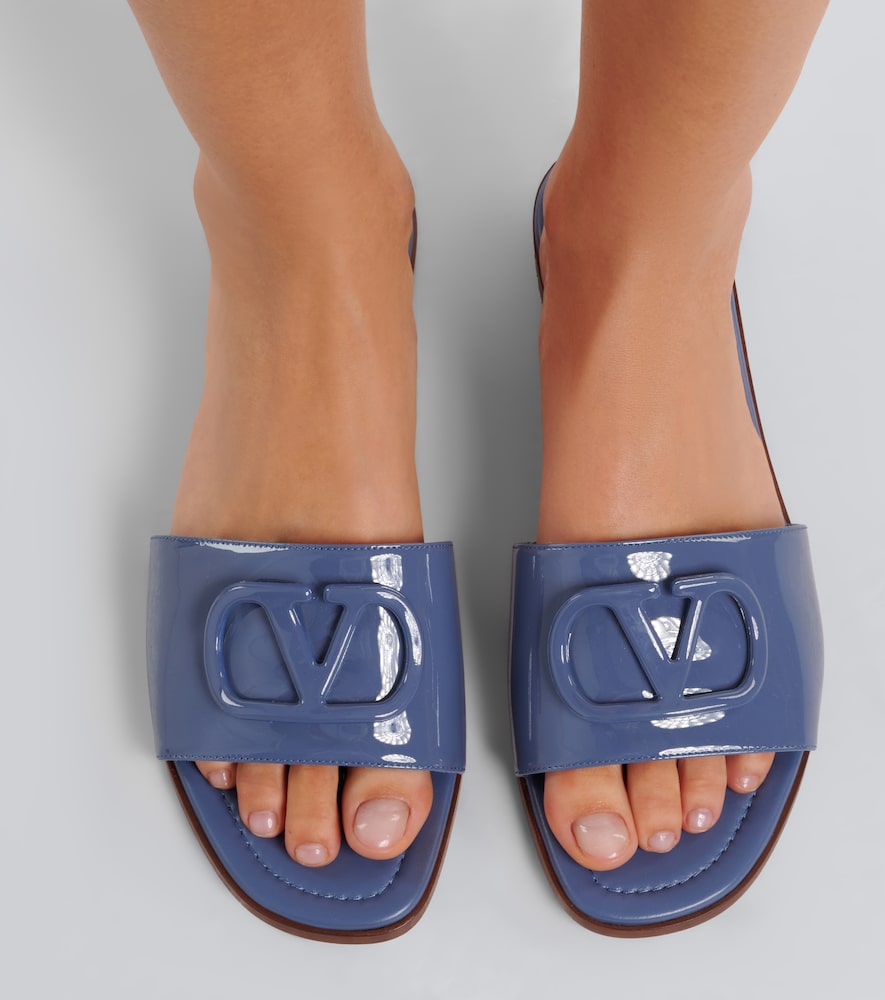 Valentino Garavani VLogo patent leather slides (Blue) - Slides