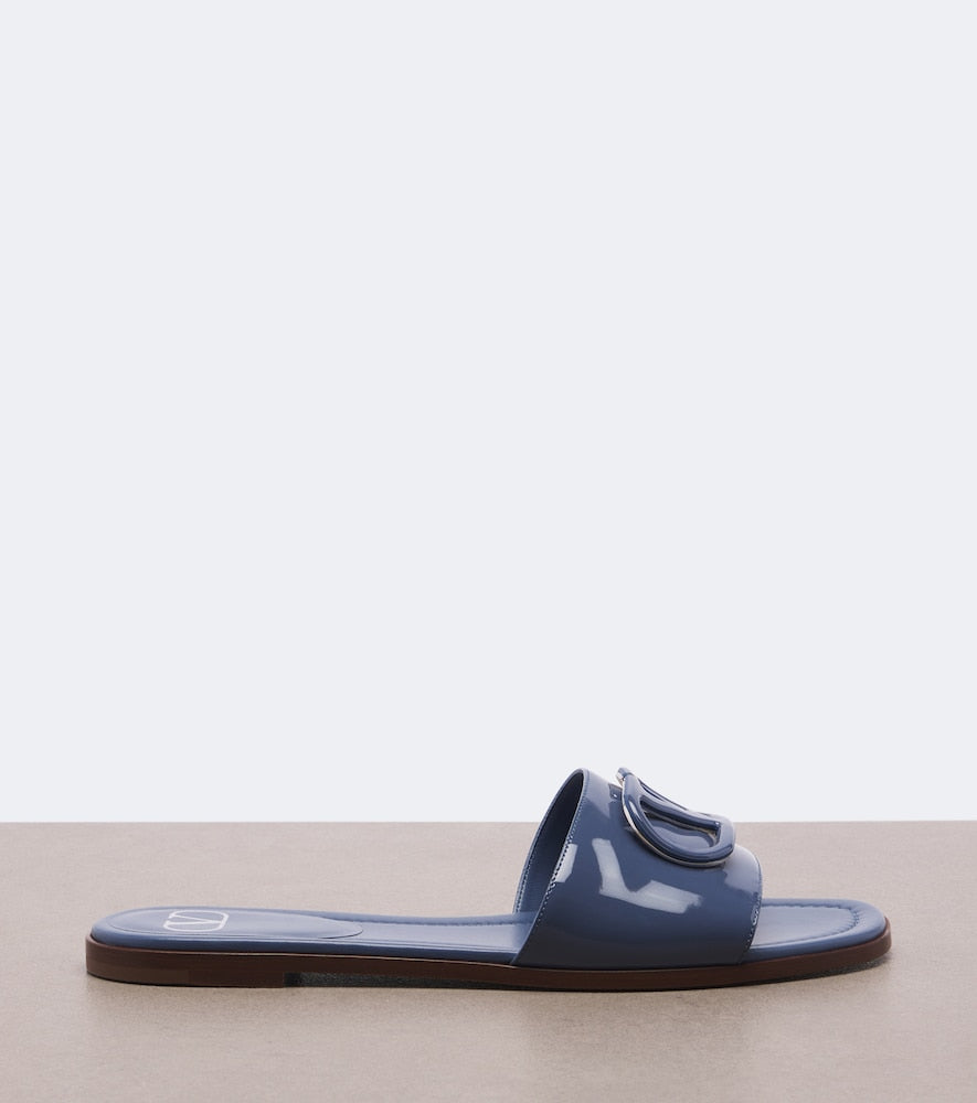 Valentino Garavani VLogo patent leather slides (Blue) - Slides