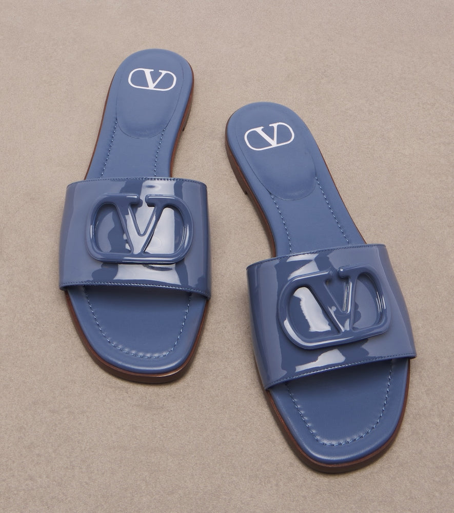 Valentino Garavani VLogo patent leather slides (Blue) - Slides