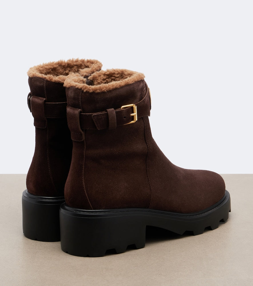 Brown Valentino Garavani VLogo suede ankle boots - Flat Boots