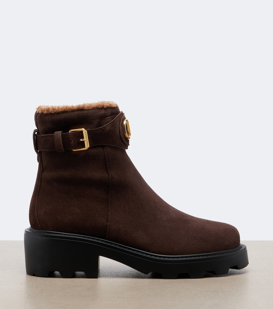 Brown Valentino Garavani VLogo suede ankle boots - Flat Boots