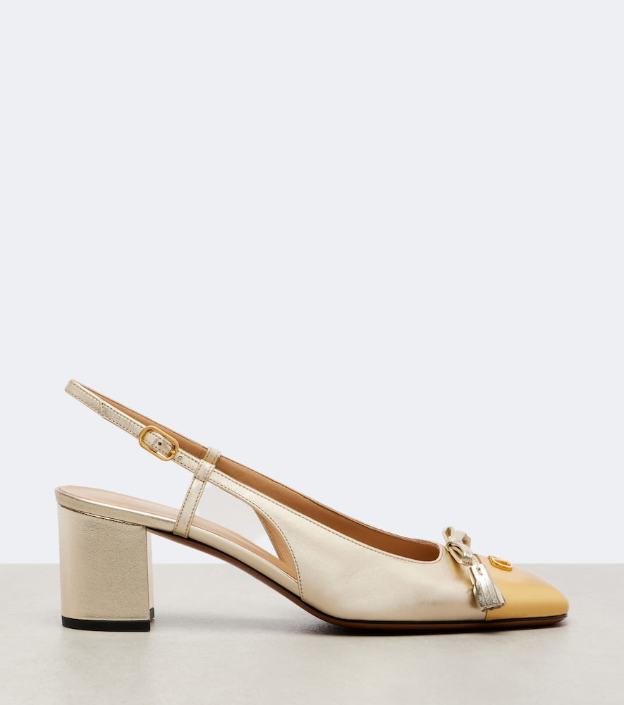 Valentino Garavani Valet Du Roi 60 leather slingback pumps (Gold) - Mid Heel Pumps