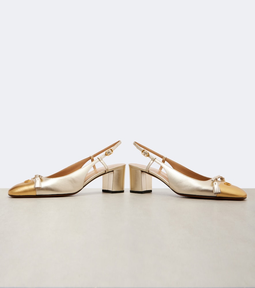 Valentino Garavani Valet Du Roi 60 leather slingback pumps (Gold) - Mid Heel Pumps