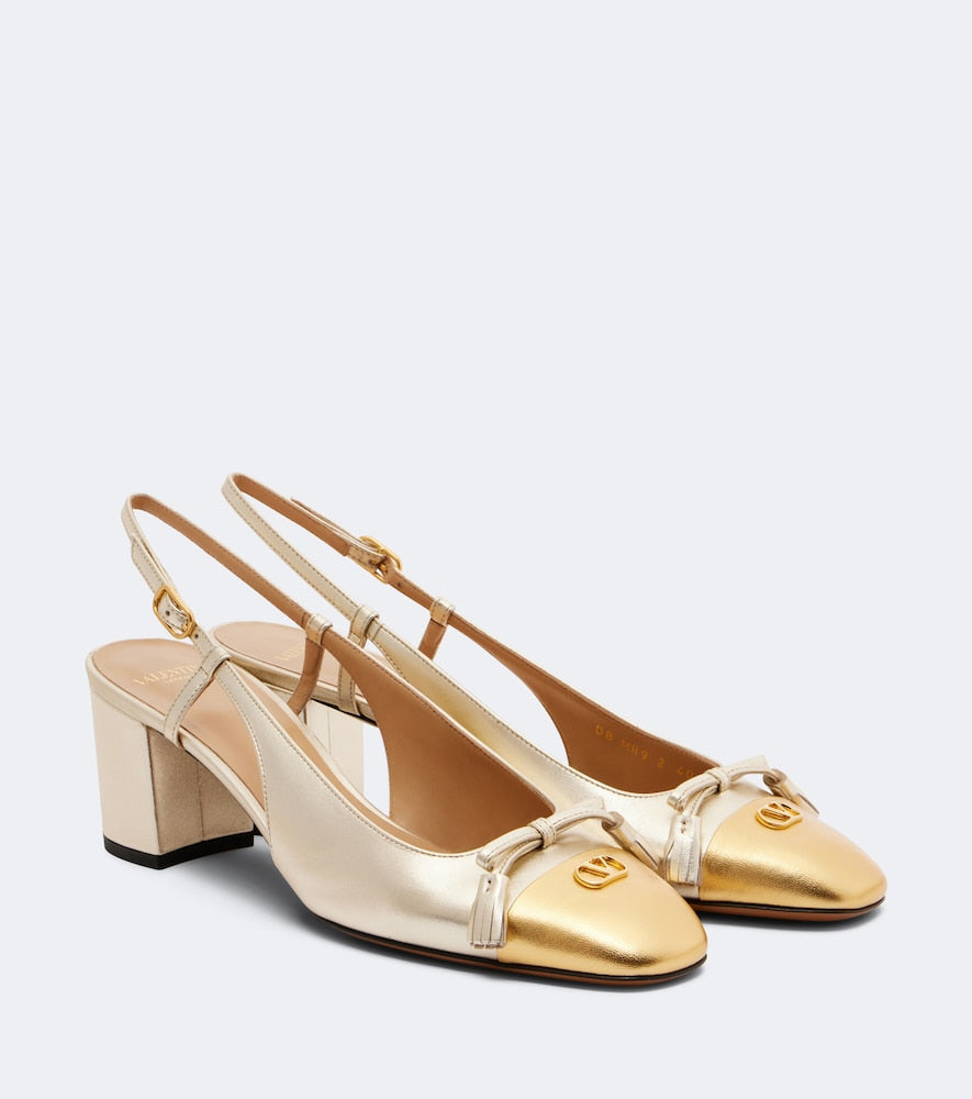 Valentino Garavani Valet Du Roi 60 leather slingback pumps (Gold) - Mid Heel Pumps