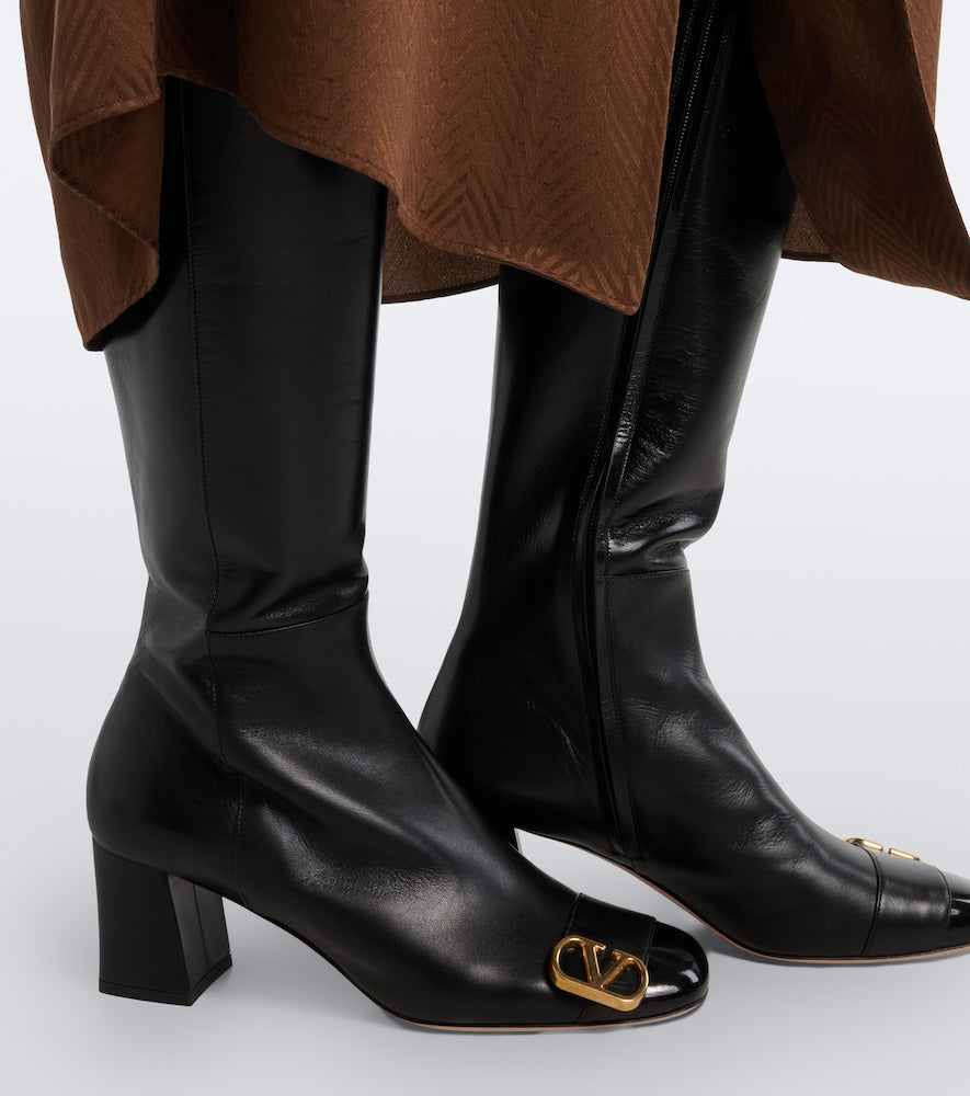 Valentino Garavani Veeside VLogo leather knee-high boots (Black) - Mid Heels