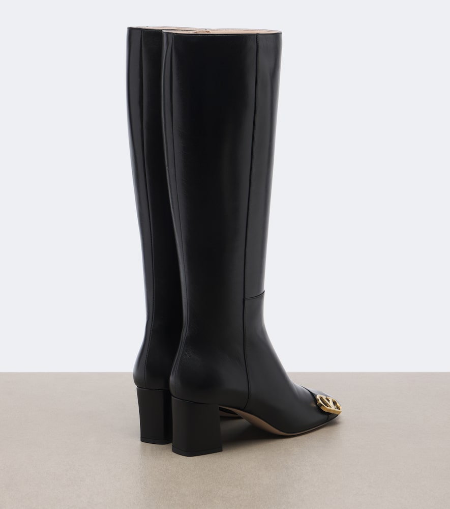 Valentino Garavani Veeside VLogo leather knee-high boots (Black) - Mid Heels