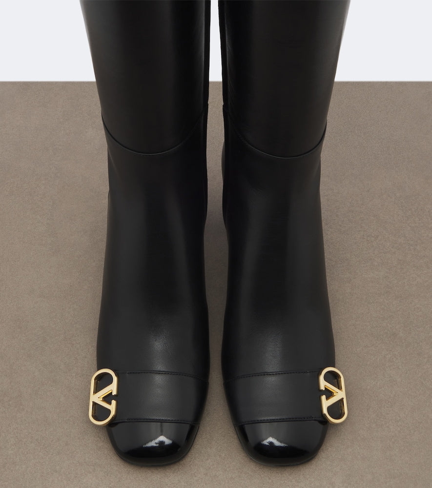 Valentino Garavani Veeside VLogo leather knee-high boots (Black) - Mid Heels