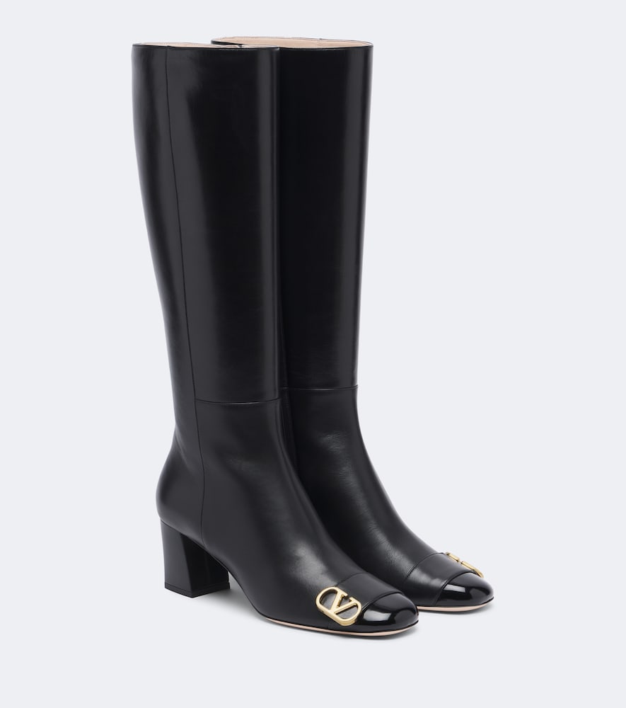 Valentino Garavani Veeside VLogo leather knee-high boots (Black) - Mid Heels