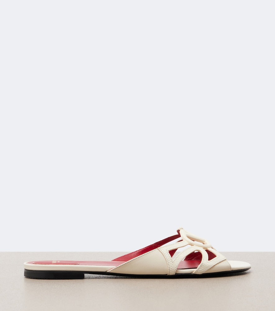 Valentino Garavani Wonderweb VLogo leather slides - White Slides