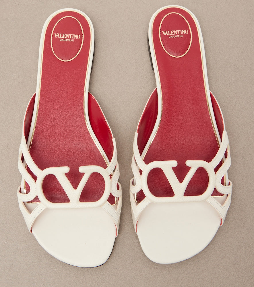 Valentino Garavani Wonderweb VLogo leather slides - White Slides