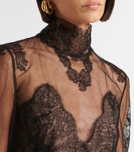 Valentino Lace-trimmed georgette midi dress