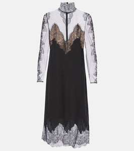 Valentino Lace-trimmed georgette midi dress