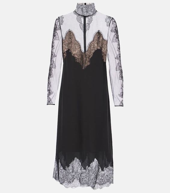 Valentino Lace-trimmed georgette midi dress
