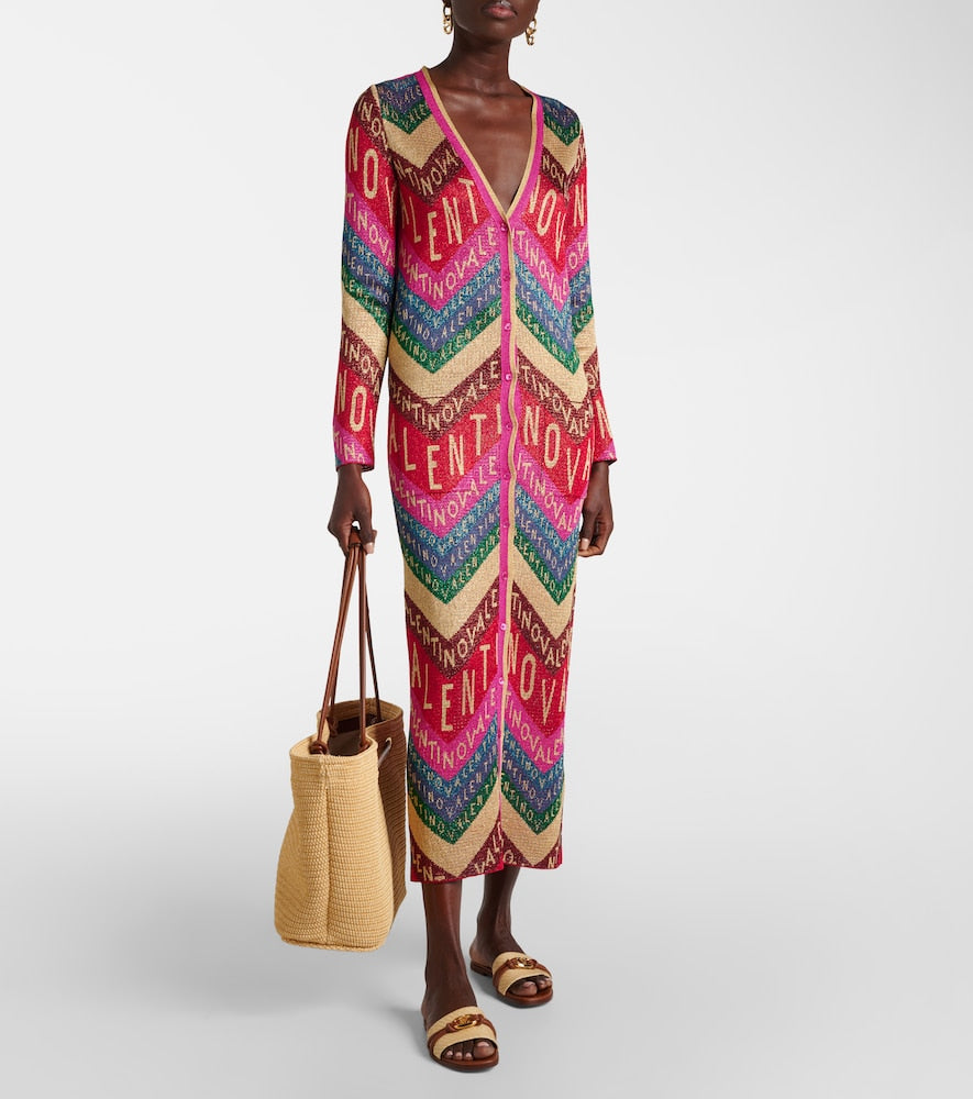 Valentino Logo knitted jacquard midi dress