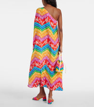 Valentino Logo one-shoulder silk midi dress