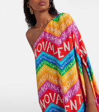 Valentino Logo one-shoulder silk midi dress