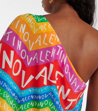 Valentino Logo one-shoulder silk midi dress