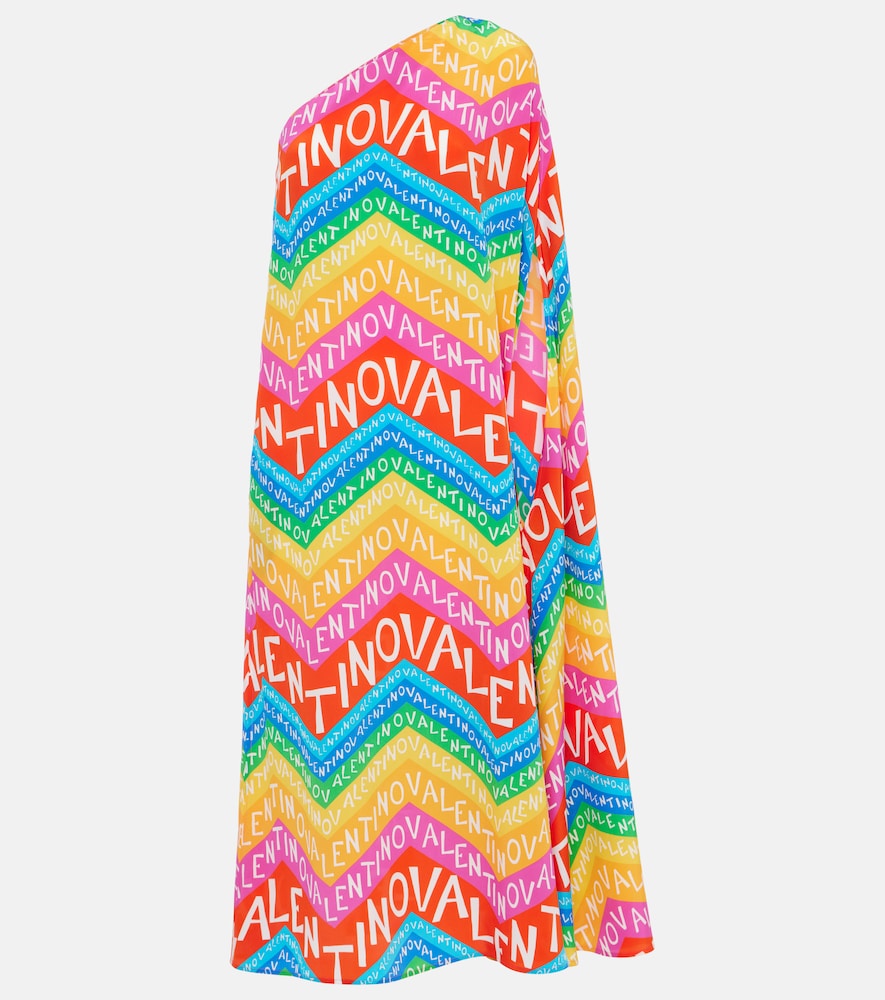 Valentino Logo one-shoulder silk midi dress. Valentino Logo 单肩真丝中长连衣裙
