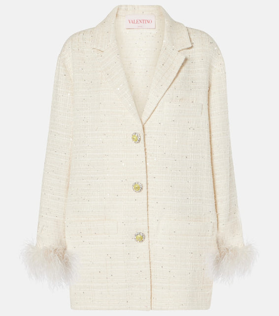 Valentino Mossi feather-trimmed tweed jacket