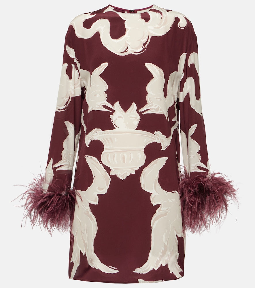 Valentino Printed feather-trimmed silk minidress. Valentino 印花羽毛饰边真丝迷你连衣裙