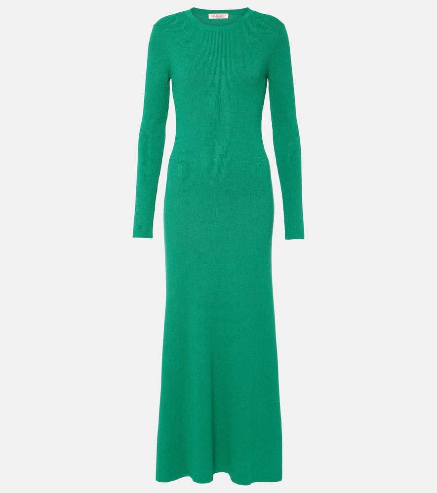 Valentino Ribbed-knit silk boucl√É¬© midi dress. Valentino 罗纹针织真丝圈绒中长连衣裙