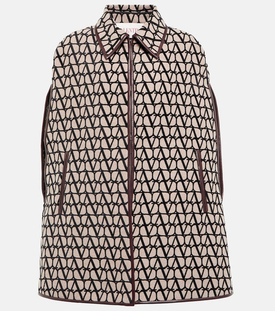 Valentino Toile Iconographe leather-trimmed cape