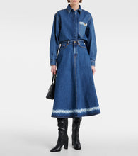 Valentino VGold distressed denim midi skirt
