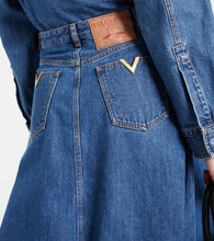Valentino VGold distressed denim midi skirt
