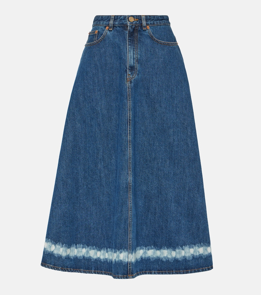 Valentino VGold distressed denim midi skirt - Valentino VGold 做旧牛仔中长裙