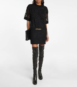 Valentino VLogo Chain boucl√É¬© and lace minidress